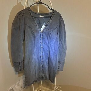 Anthropologie Denim Blue Button-Down Mini Dress